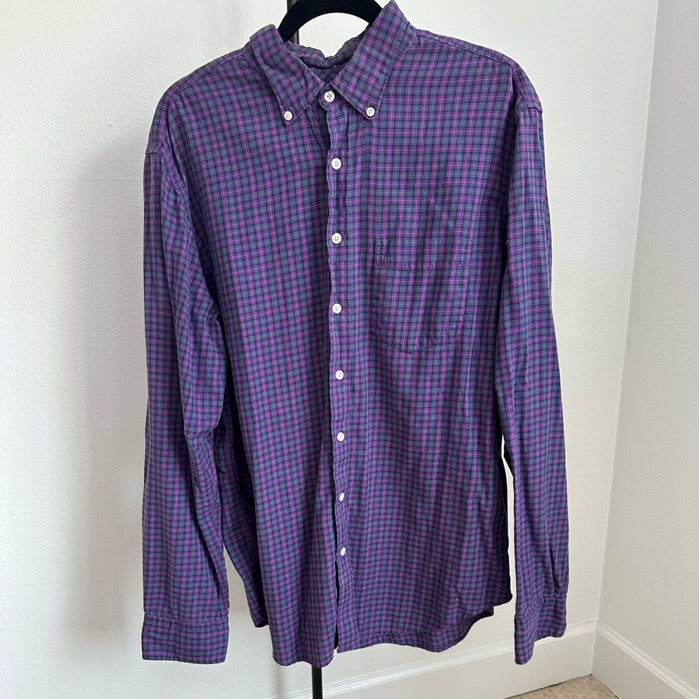 GAP Men's Purple and Blue Plaid Shirt XL
